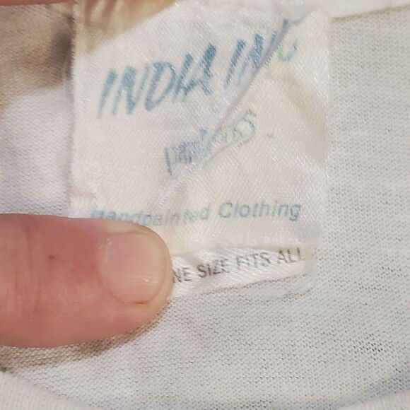 Vtg Indian Ink XL Bright Fish Graphic T-Shirt Single Stitch White Hand Painted - Picture 5 of 6